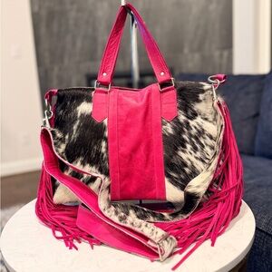 Charlie’s Leather Hot Pink Fringe Cowhide Tote Bag- Used